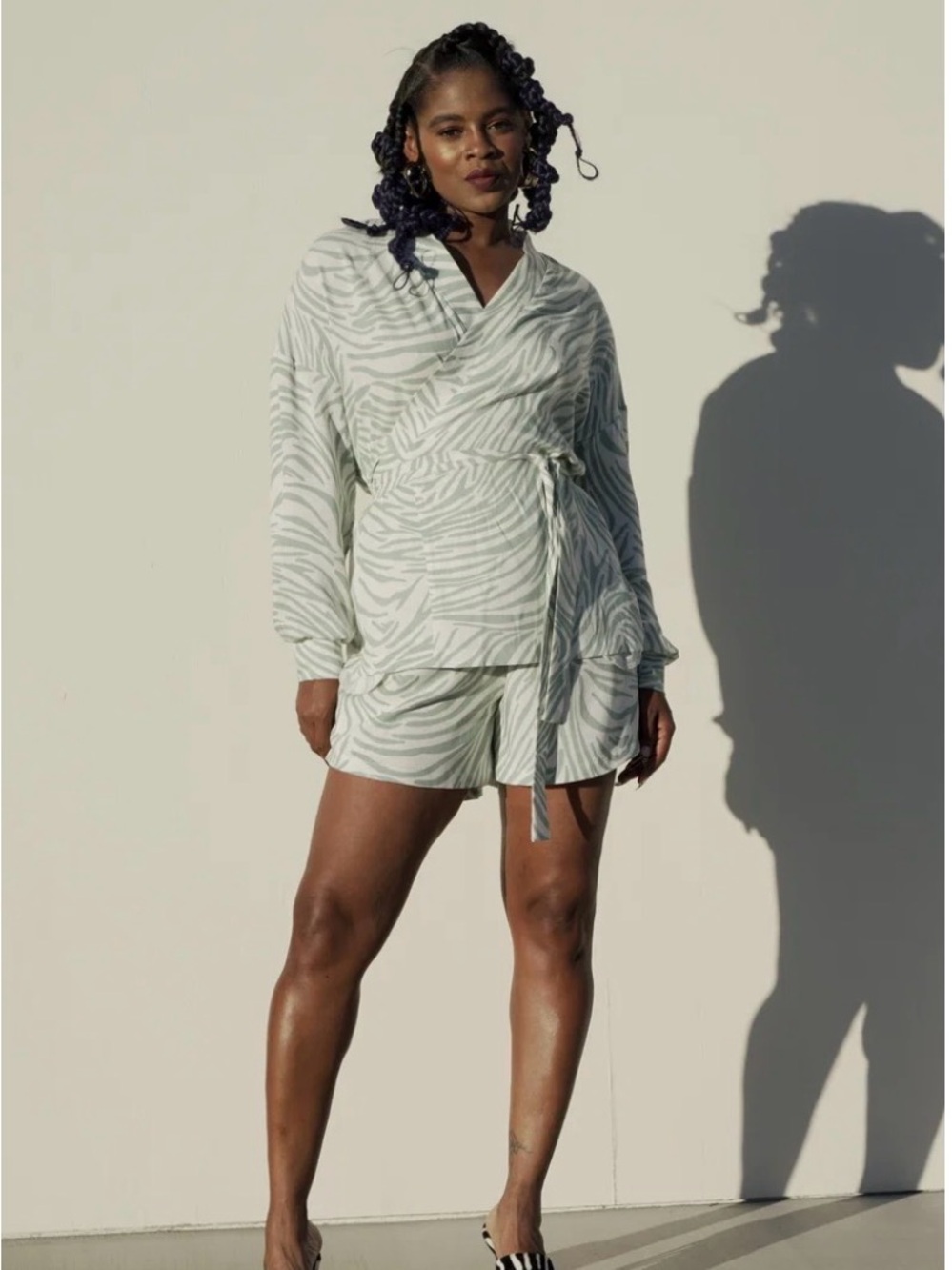 Something by Sonjia Light Green Zebra-Print Wrap Top and matching shorts - Picture 3 of 13